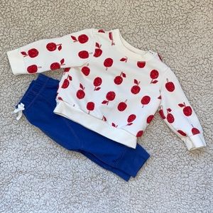 Cat and Jack 3-6 Month Set. Navy and Red Apple Pattern.